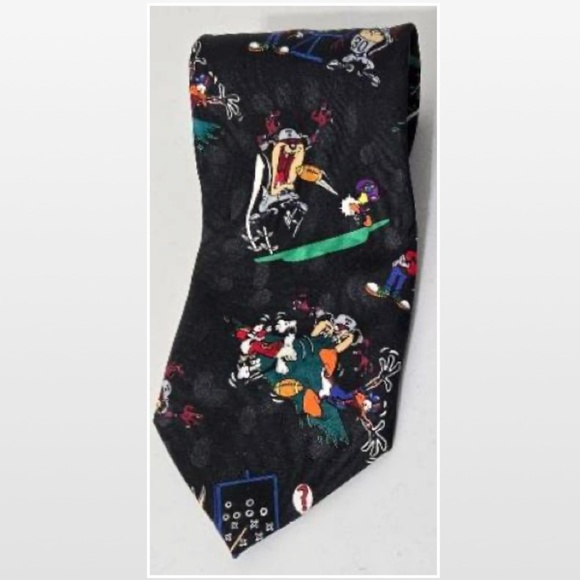 Vintage 90s Looney Tunes Tie Mens Black Sports Football VTG - Picture 2 of 13